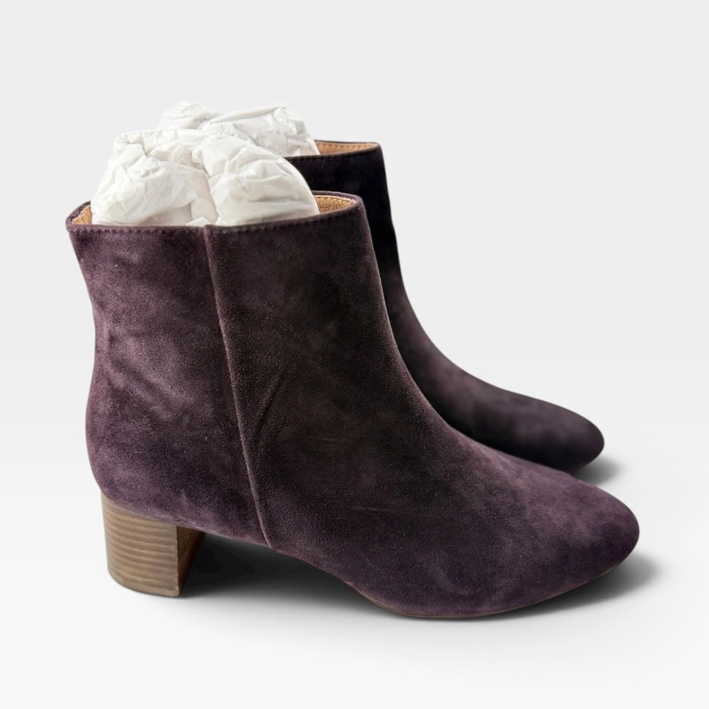 J. Jill Locklyn Ankle Boots Womens 10 Dark Fig Purple Suede Leather Block New